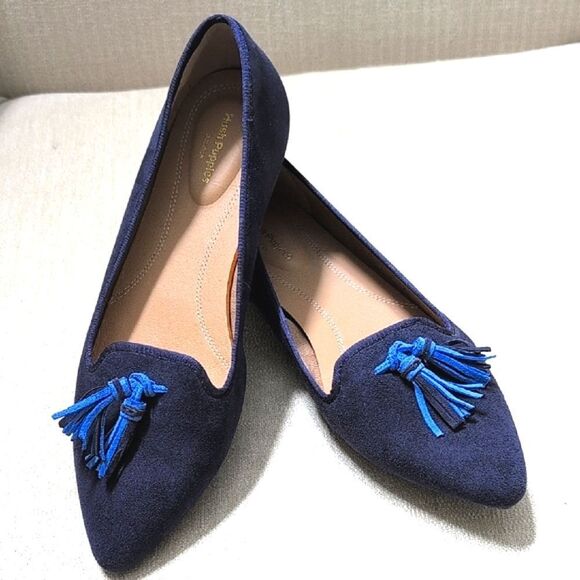Hush Puppies Sadie Tassel Slip On Loafers Blue Suede Flat Shoes Size 9.5Wide - Picture 11 of 11